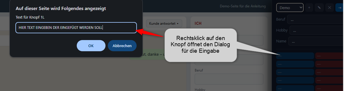 Eingabe für den Text eines Knopfs
