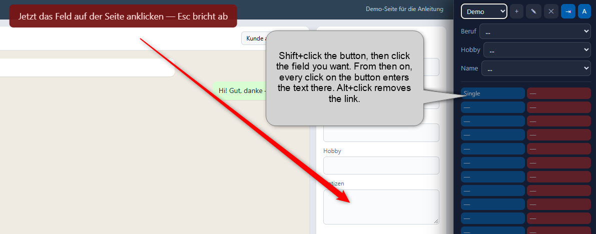Linking a button to a field on the page