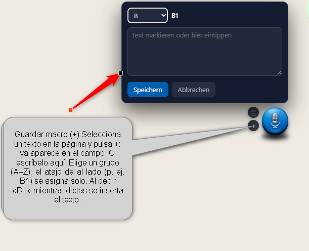 Guardar una macro con el más junto al botón del micrófono