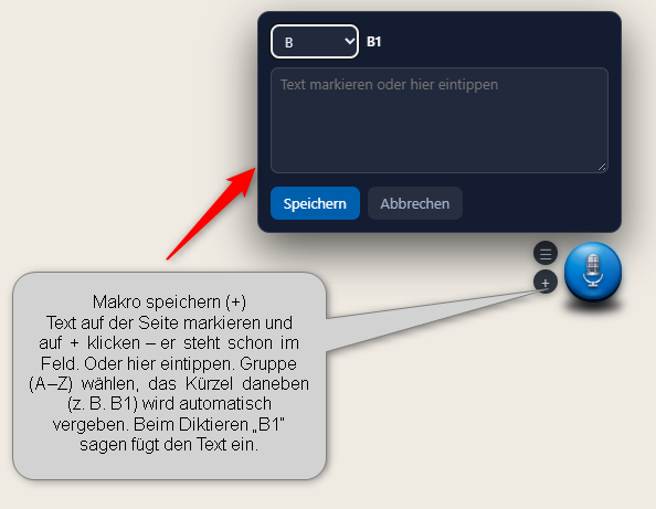 Makro über das Plus am Mikrofon-Knopf speichern