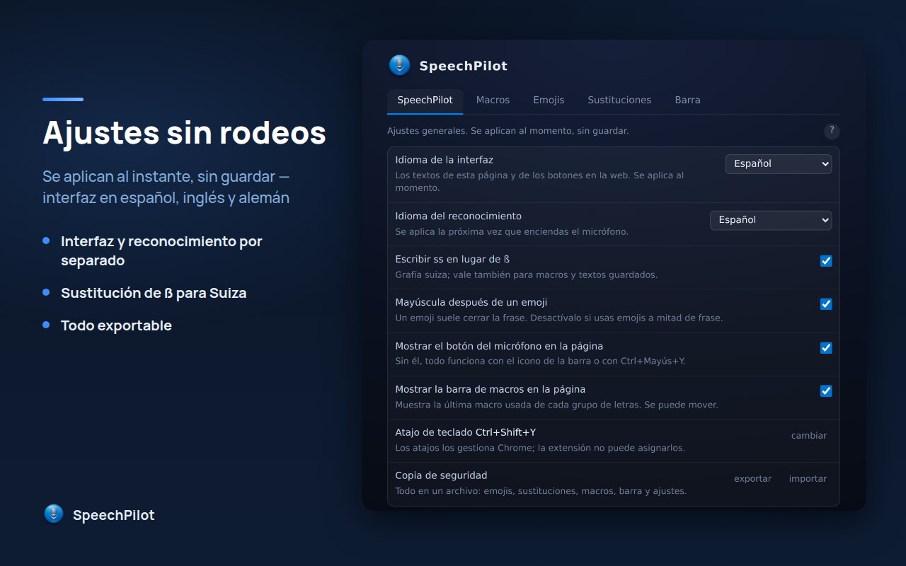 Ajustes: idioma, opciones y copia de seguridad